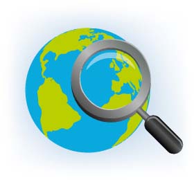 globe under magnifying glass graphic